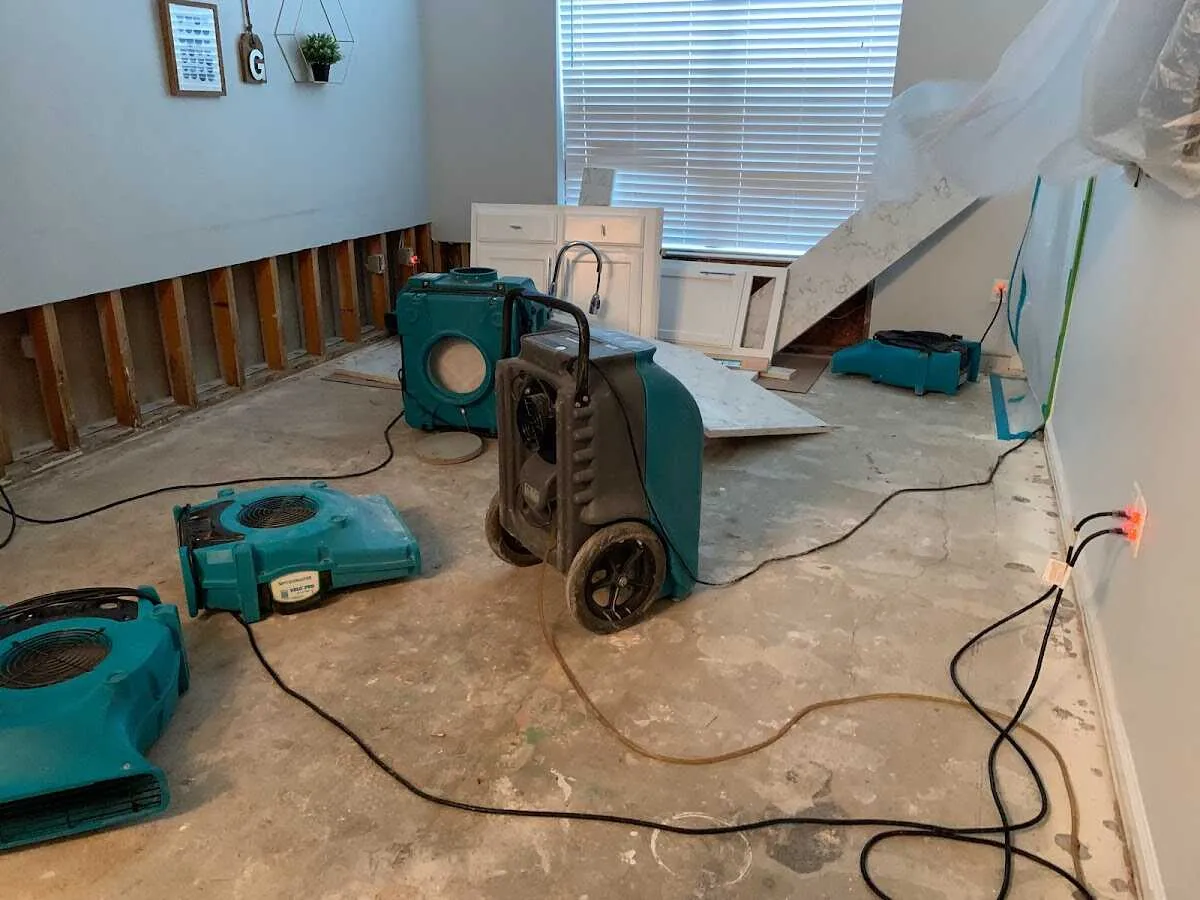 Dehumidifier in flood-cut room for Water Damage Restoration in Hermitage